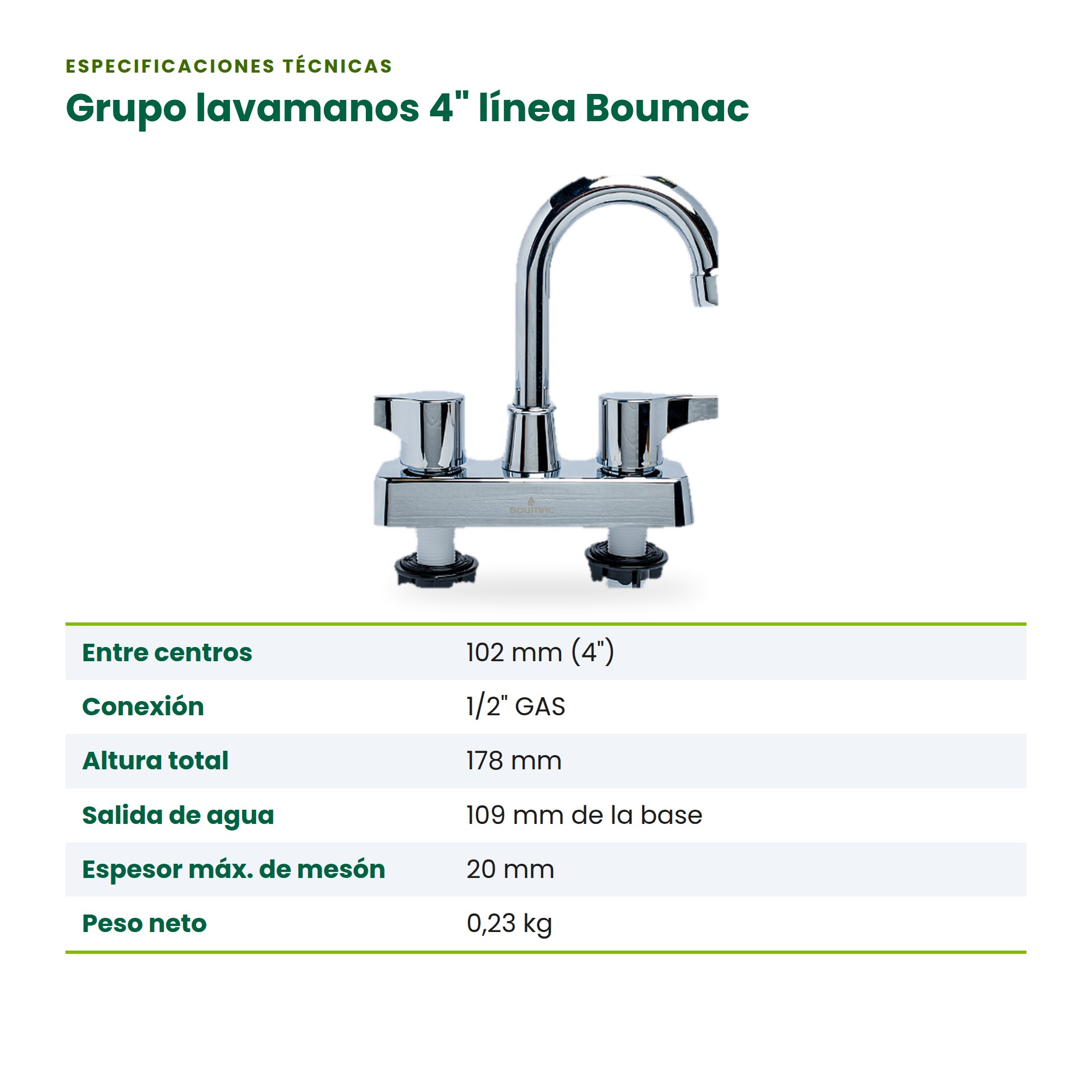 Grifería para lavamanos de 4 pulgadas cromada Boumac