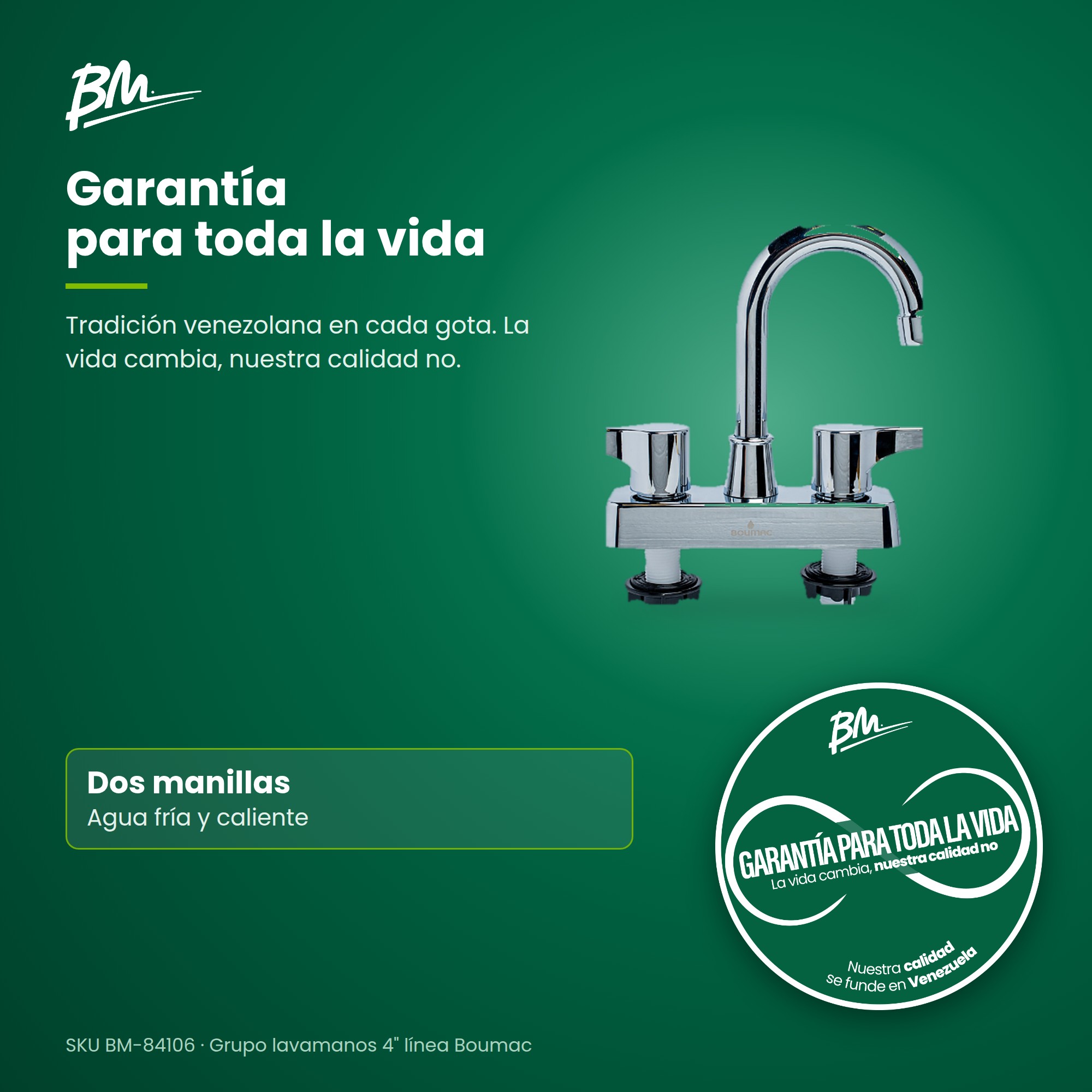 Grifería para lavamanos de 4 pulgadas cromada Boumac