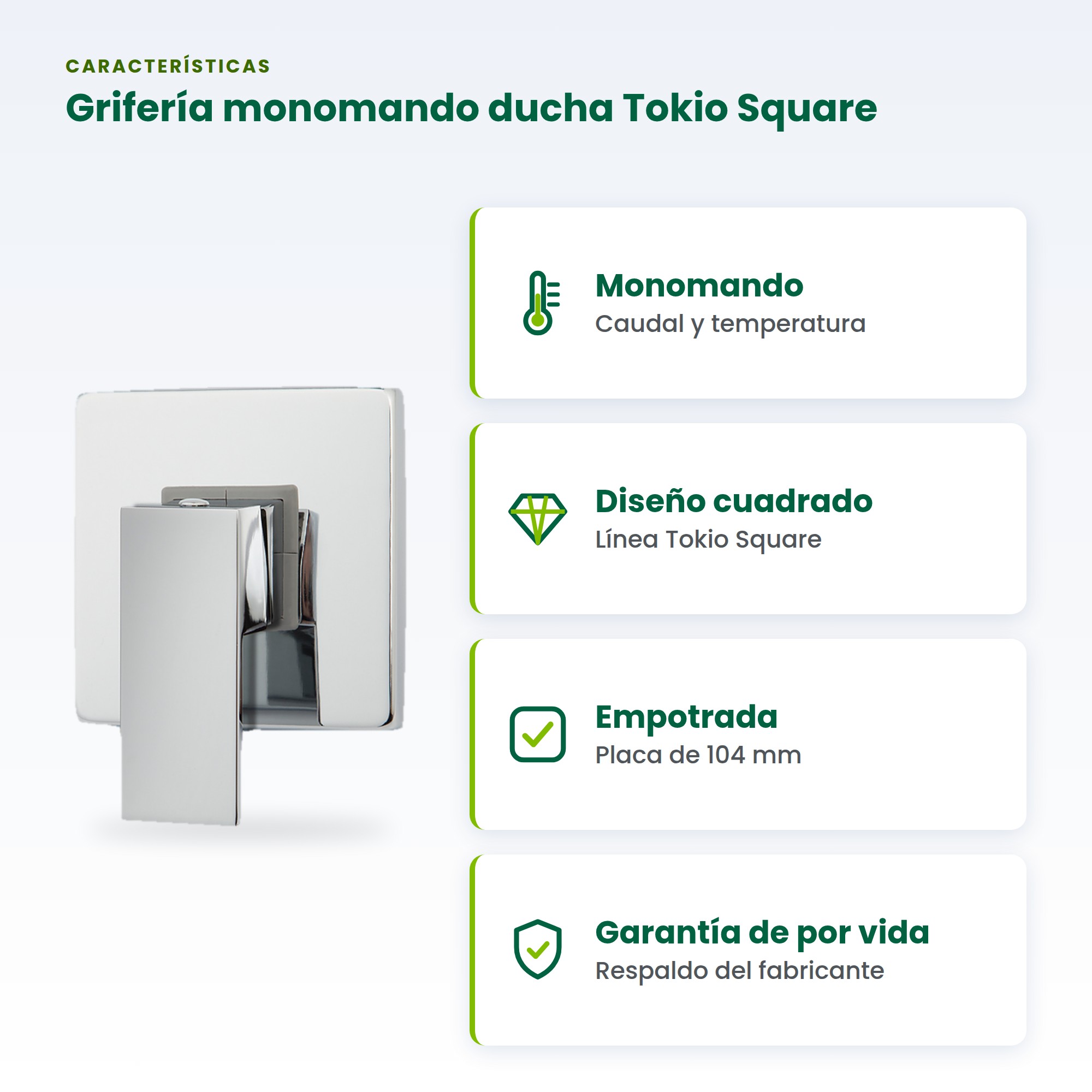 Grifería Monomando Cuadrada Para Ducha Tokio Square BM