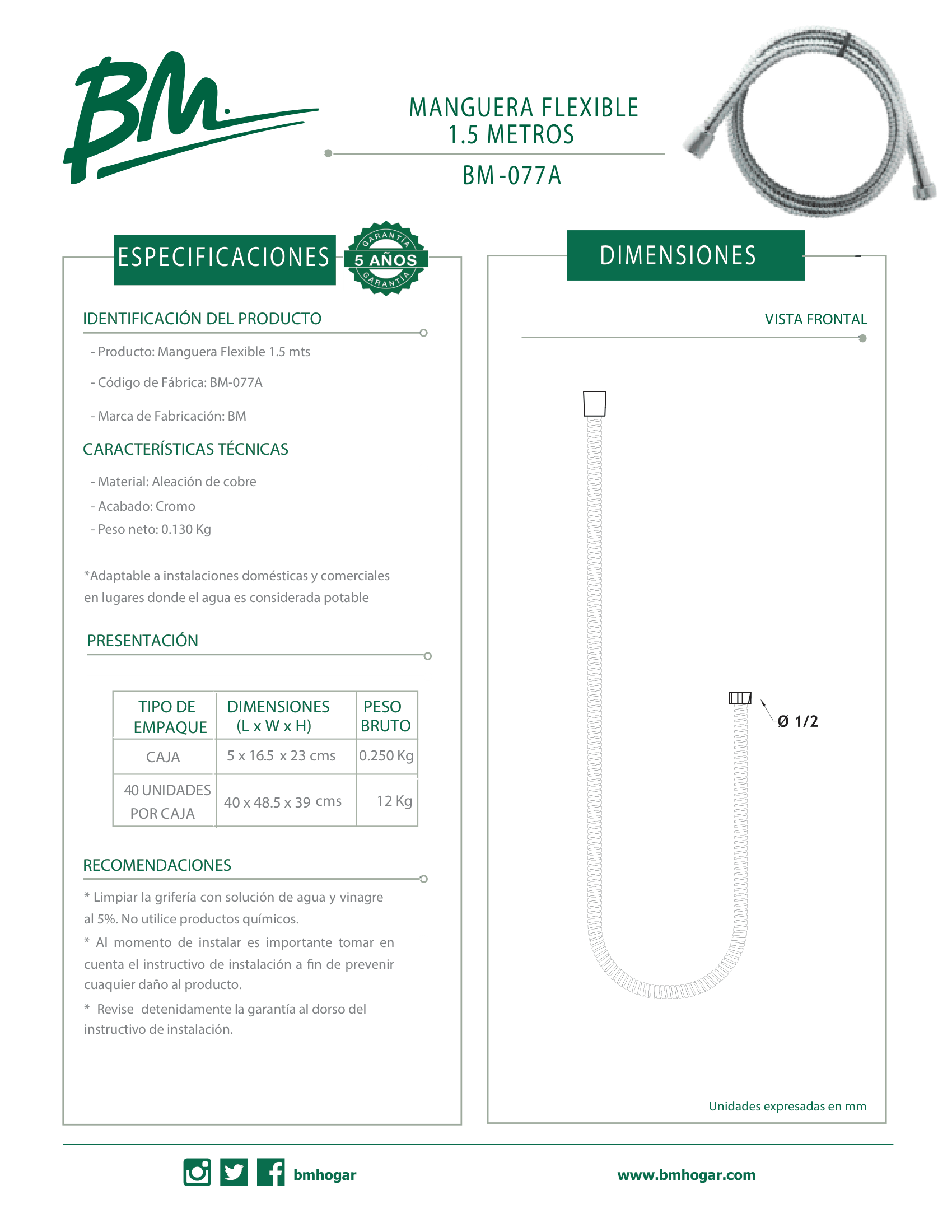 MANGUERA FLEX. 1.5 MTS BLIS